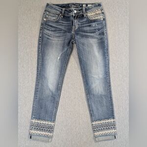 Miss Me Signature Ankle Skinny Jeans 27 Light Wash Blue Embroidered